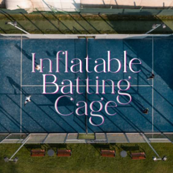 Inflatable Batting Cage Set Up on a Tennis Court