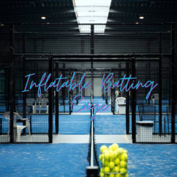Inflatable Batting Cage with Tennis Balls in Basket