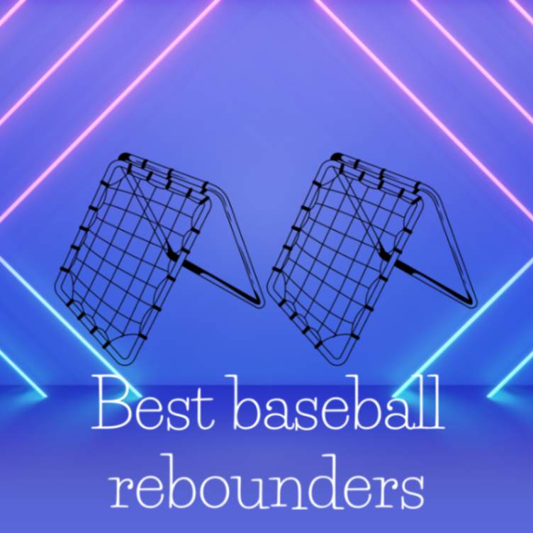 Best baseball rebounders, blue and pink neon lines on a blue background with a black net outline